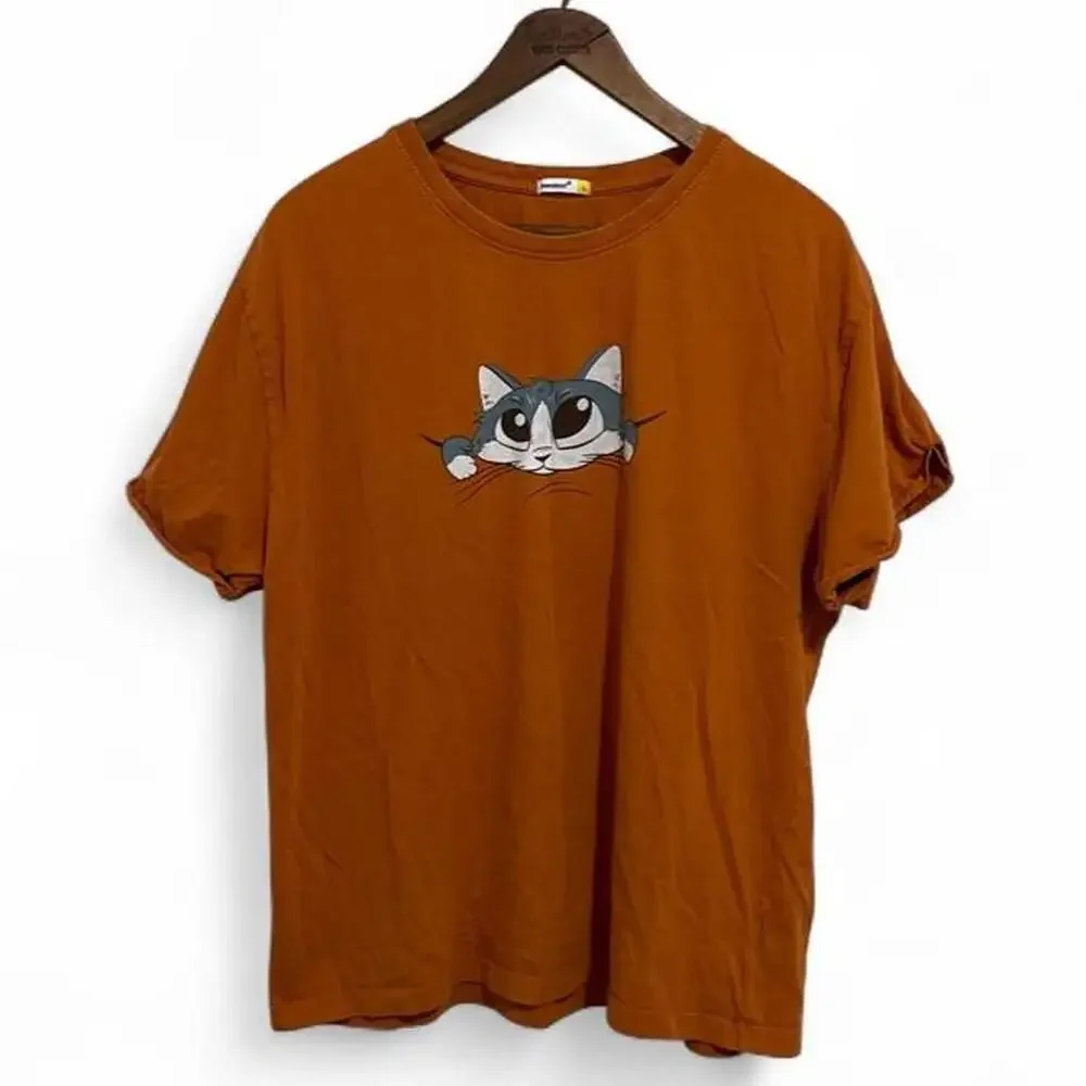 Bewakoof Cat Graphic Orange T-Shirt Size L